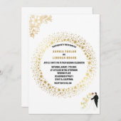 Formele, Elegante Witte en Gouden Monogram Bruilof Kaart (Voorkant / Achterkant)