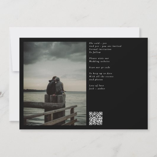 Formele Elegante Witte Kalligrafie QR Code Foto Save The Date (Achterkant)