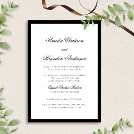 Formele Elegante Zwart & Wit Border Script Wedding Kaart