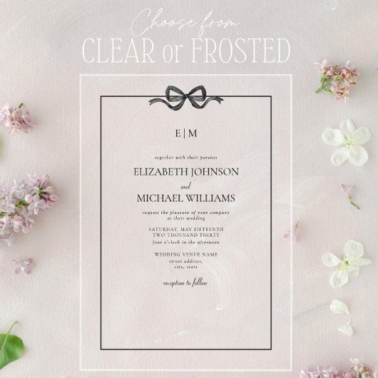 Formele Elegante Zwart & Wit Bow Monogram Huwelijk Acryl Uitnodigingen