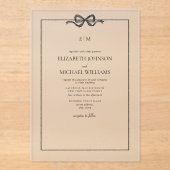 Formele Elegante Zwart & Wit Bow Monogram Huwelijk Acryl Uitnodigingen (Voorkant)