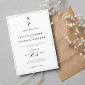 Formele elegante zwart-wit monogram bruiloft kaart