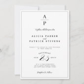 Formele elegante zwart-wit monogram bruiloft kaart (Voorkant)