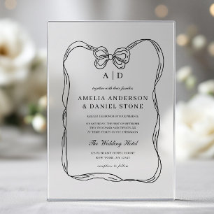 Formele Elegante Zwart-witte Boog Monogram Acryl Uitnodigingen