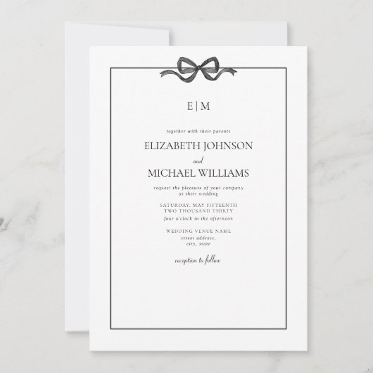 Formele Elegante Zwart-witte Boog Monogram Kaart (Voorkant)