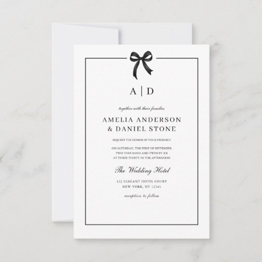 Formele Elegante Zwart-witte Boog Monogram Kaart (Voorkant)