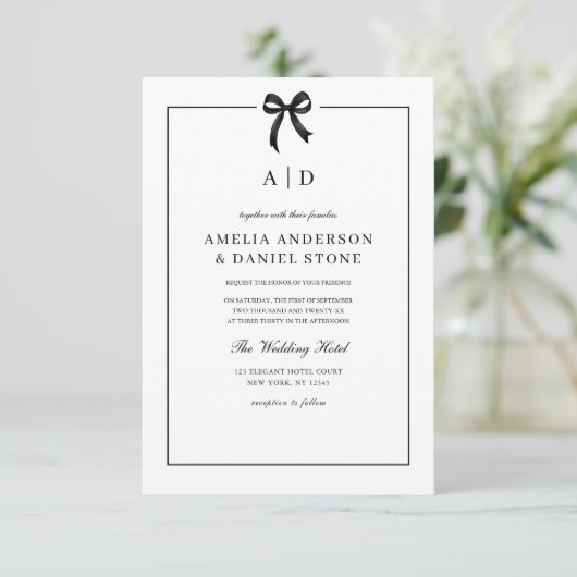 Formele Elegante Zwart-witte Boog Monogram Kaart (Staand voorkant)