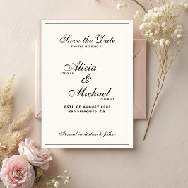 Formele elegante zwarte en ivoorkleurige klassieke save the date