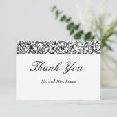  formele elegante zwarte en witte bruiloft bedankkaart (Staand voorkant)