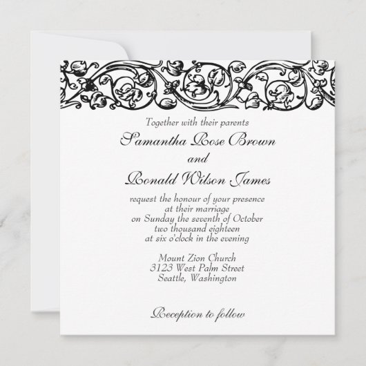  formele elegante zwarte en witte bruiloft kaart (Voorkant)