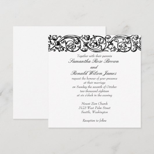 formele elegante zwarte en witte bruiloft kaart (Voorkant / Achterkant)