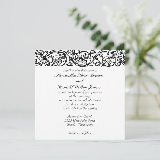  formele elegante zwarte en witte bruiloft kaart (Staand voorkant)