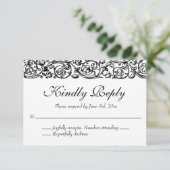  formele elegante zwarte en witte bruiloft RSVP kaartje (Staand voorkant)