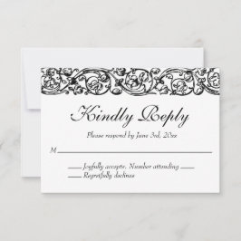  formele elegante zwarte en witte bruiloft RSVP kaartje