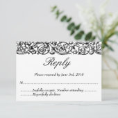  formele elegante zwarte en witte bruiloft RSVP kaartje (Staand voorkant)