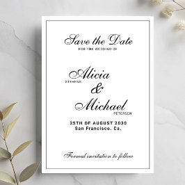 Formele elegante zwarte en witte klassieke trouwda save the date