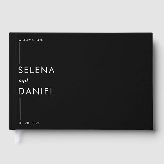 Formele Elegante Zwarte Huwelijk Gouden Folie Gastenboek (Voorkant)