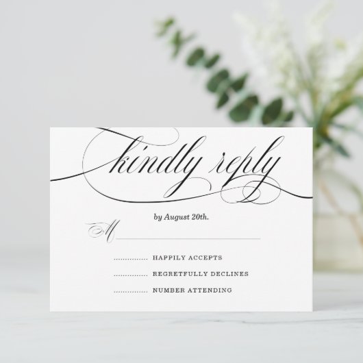 formele elegantie | Zwart Wit Typografie bruiloft RSVP Kaartje (Staand voorkant)