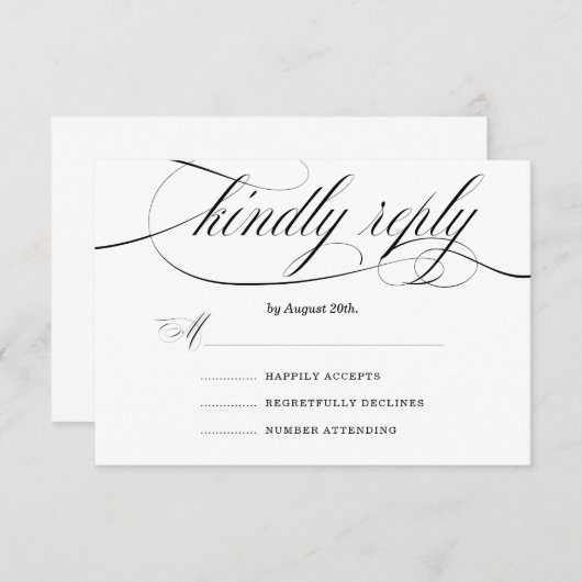 formele elegantie | Zwart Wit Typografie bruiloft RSVP Kaartje (Voorkant / Achterkant)
