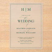 Formele Emerald Green Monogram Calligraphy Wedding Acryl Uitnodigingen (Voorkant)