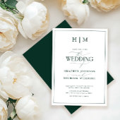 Formele Emerald Green Monogram Calligraphy Wedding Kaart