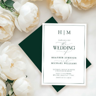 Formele Emerald Green Monogram Calligraphy Wedding Kaart