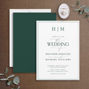 Formele Emerald Green Monogram Calligraphy Wedding Kaart