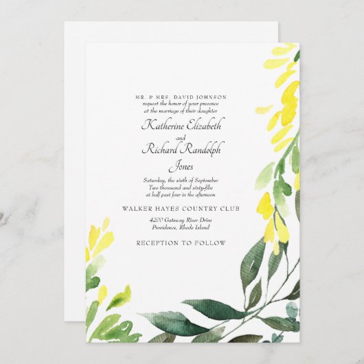 Formele en elegante bruiloft Gele Wilde Bloem Kaart (Voorkant / Achterkant)