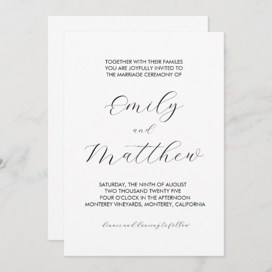 Formele en elegante bruiloft uitnodigingen (Voorkant / Achterkant)