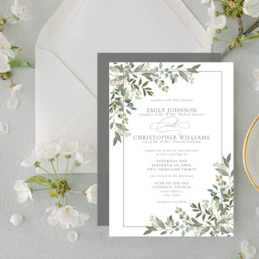 Formele Eucalyptus Botanische Sage Green Wedding Kaart