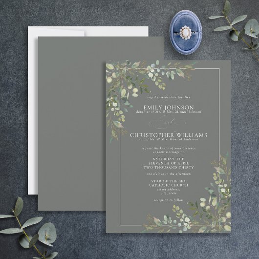 Formele Eucalyptus Botanische Sage Green Wedding Kaart