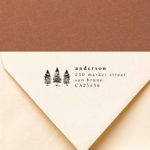 Formele familienaam & dennenbomen retouradres  zelfinktende stempel
