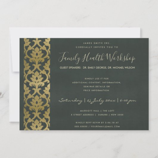 FORMELE FAUX GOLD BLACK DAMASK WORKSHOP EVAL KAART (Voorkant)