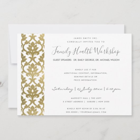 FORMELE FAUX GOLD WHITE DAMASK WORKSHOP EVAL KAART (Voorkant)