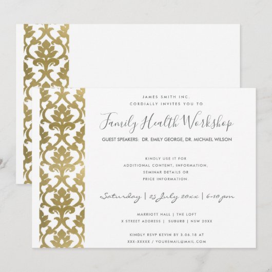 FORMELE FAUX GOLD WHITE DAMASK WORKSHOP EVAL KAART (Voorkant / Achterkant)