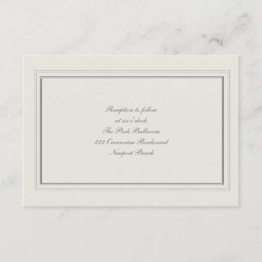 Formele Faux reliëf Lijst Ecru Receptie Bruiloft Informatiekaartje (Voorkant)