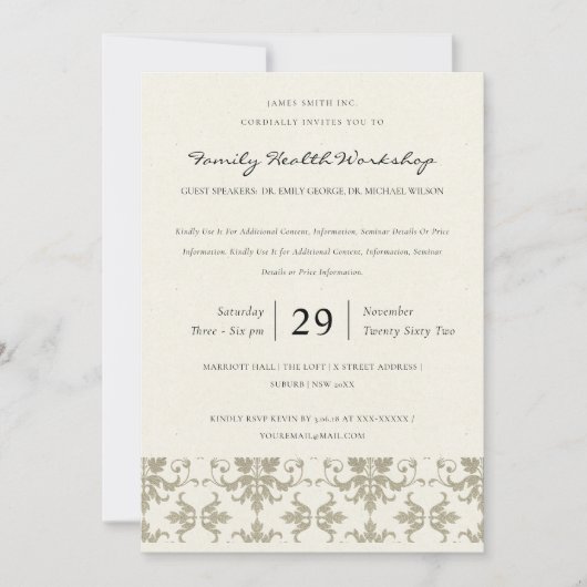 FORMELE FAUX SILVER DAMASK CLASSIC WORKSHOP EVAL KAART (Voorkant)