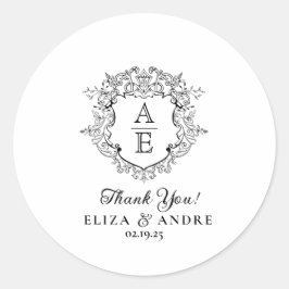 Formele Floral Crest Monogram bruiloft Dank u Ronde Sticker