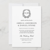 Formele Floral Crest Monogram bruiloft QR-code Kaart (Voorkant)