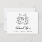 Formele Floral Crest Monogram Elegante Huwelijk Bedankkaart (Voorkant)