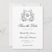 Formele Floral Crest Monogram Elegante Huwelijk Save The Date (Voorkant)