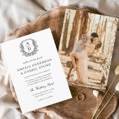 Formele Floral Crest Monogram Fotobruiloft Kaart