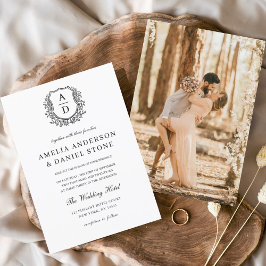 Formele Floral Crest Monogram Fotobruiloft Kaart