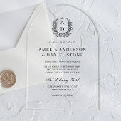Formele Floral Crest Monogram Huwelijk Elegant Acryl Uitnodigingen