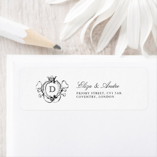 Formele Floral Crest Monogram retour adreslabels Etiket (Insitu)