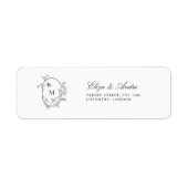 Formele Floral Crest Monogram Weddenschap Etiket (Voorkant)