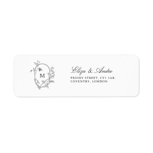 Formele Floral Crest Monogram Weddenschap Etiket (Voorkant)