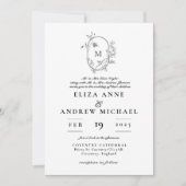 Formele Floral Crest Monogram Weddenschap Kaart (Voorkant)