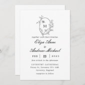 Formele Floral Crest Monogram Weddenschap Kaart (Voorkant / Achterkant)