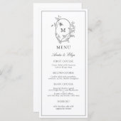 Formele Floral Crest Monogram Weddenschap Menu (Voorkant / Achterkant)